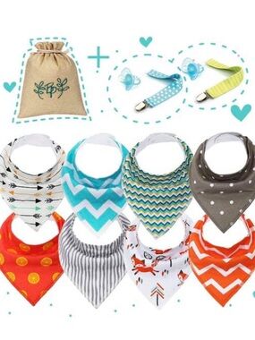 Baby Bandana Bib Set - Multicolor Chevron & Fox Prints